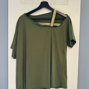 SHEIN Khaki Green Short Sleeve Top with Strap Detail